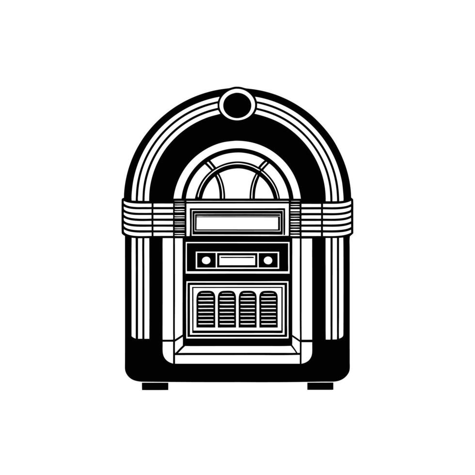 Vintage Jukebox Illustration in Black and White, Classic Retro Music Player , Nostalgic Entertainment Icon Isolated on White Background for Music and Dance Themes vector