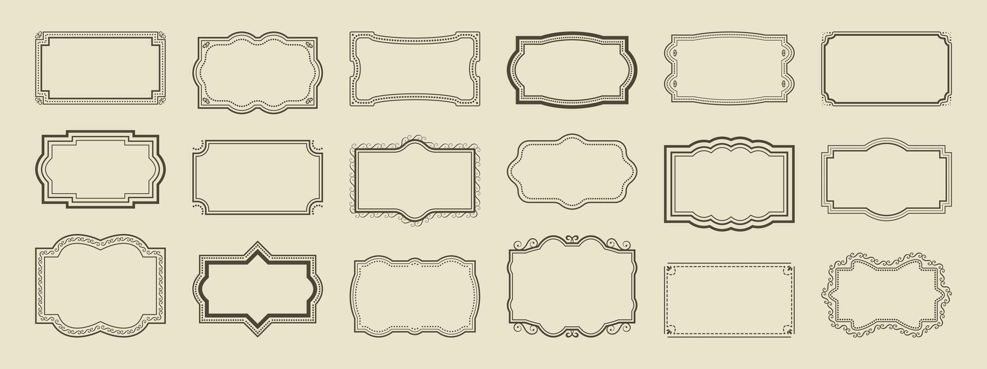 Simple line vintage frames set. Collection of horizontal blank retro border templates. Greeting, wedding, holiday. menu victorian textbox vector