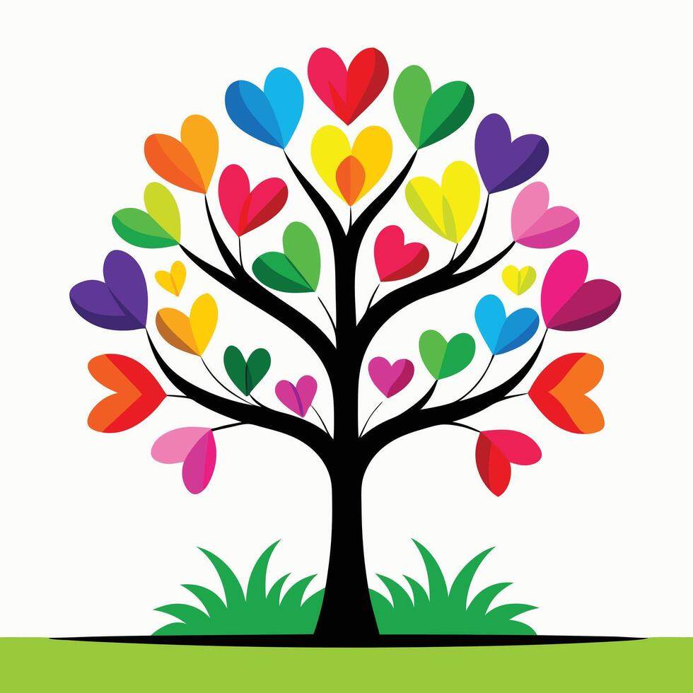Colorful Heart Tree Illustration with Vibrant Leaves, Symbol of Love, Diversity, and Growth, Isolated on White Background, Creative Nature Art Design vector