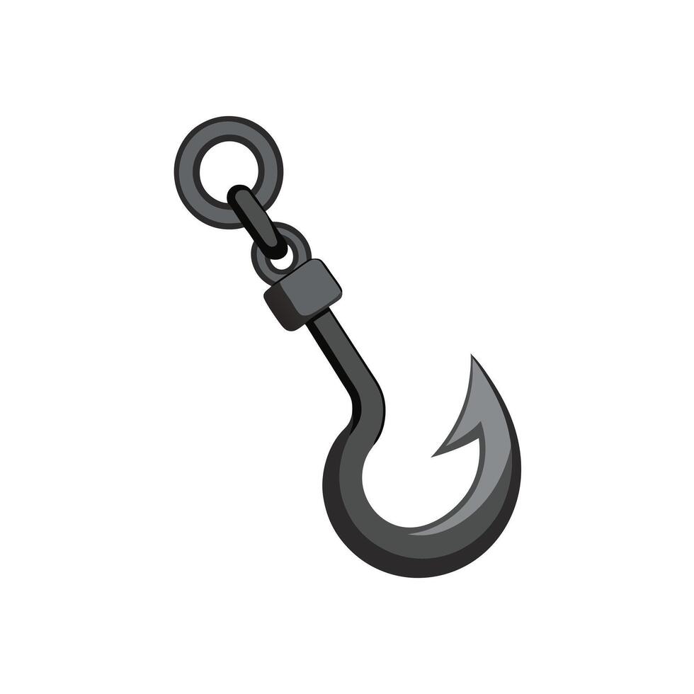 Fishing Hook Isolated Illustration, Sharp Metal Tackle for Angling, Sport Fishing Equipment, Black Hook Icon, Simple Design on White Background vector