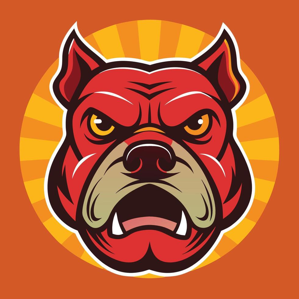 Angry bulldog mascot illustration with fierce expression, bold red colors, cartoon animal head, sports team logo, design for branding and merchandise. vector