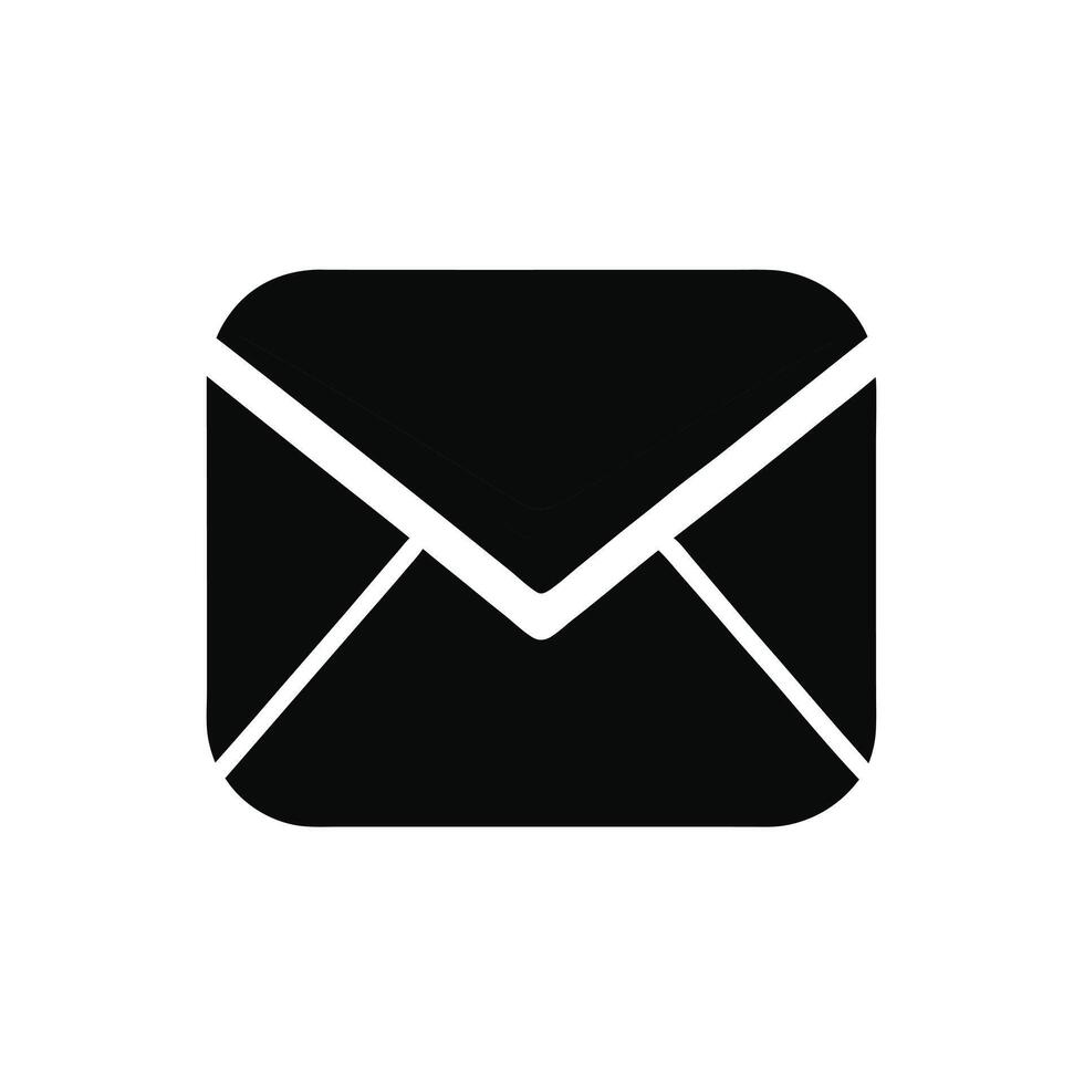Black envelope mail icon illustration isolated on white background, symbolizing email, message, communication, contact, letter, postal service, and digital correspondence concept. vector