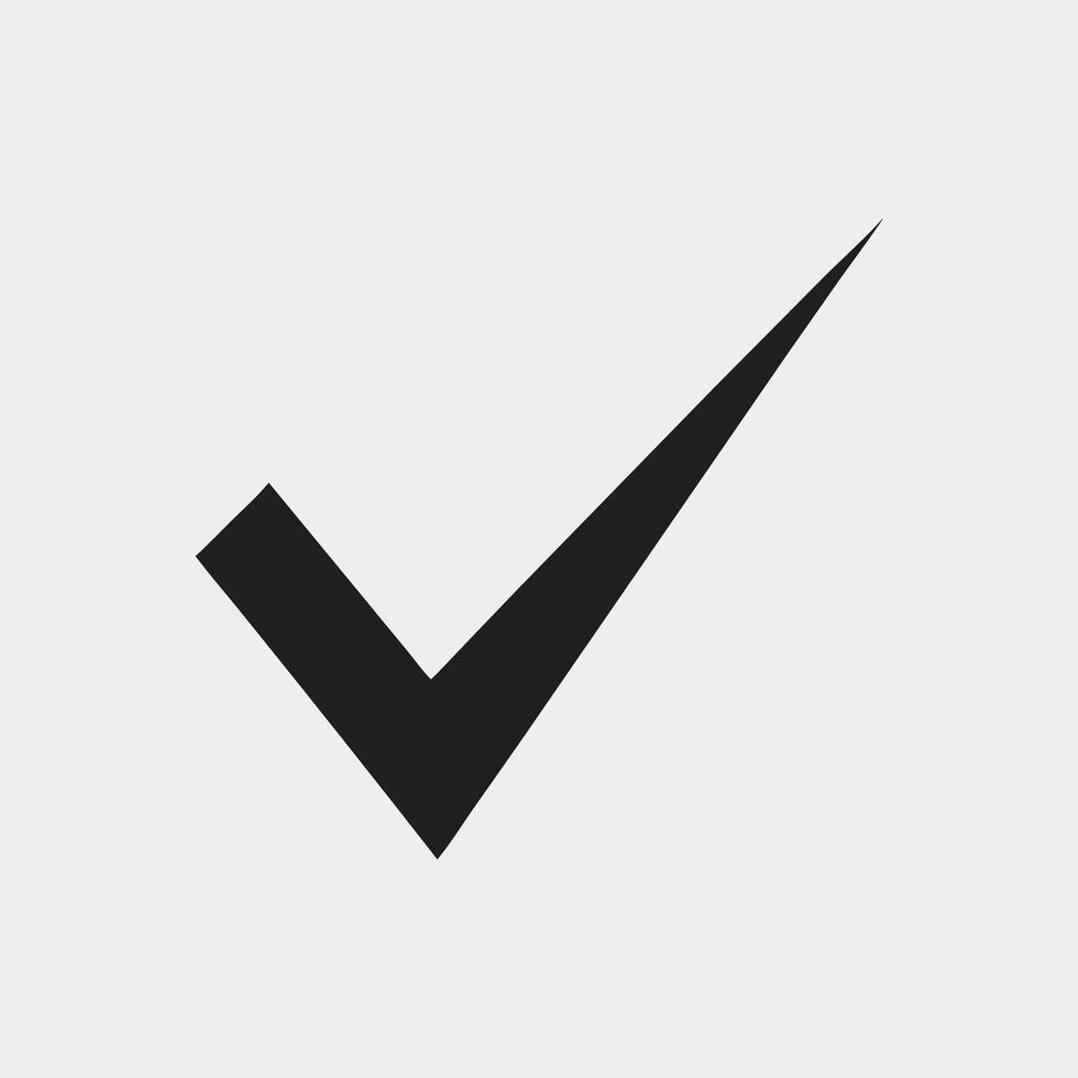 Black check mark icon isolated on white background, symbolizing approval, success, completed task, confirmation, agreement, validation, and positive result for business. vector