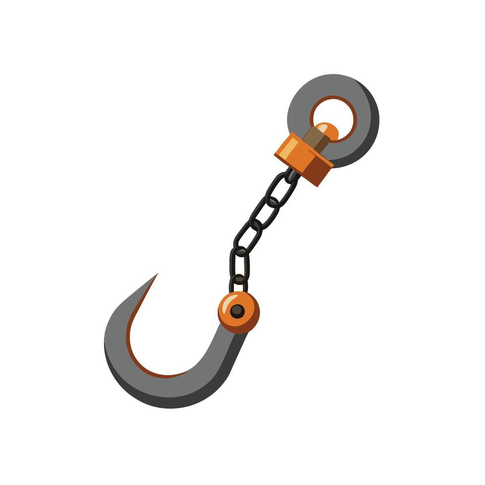 Industrial Metal Hook with Chain Illustration, Heavy Duty Equipment, Lifting Tool, Construction Icon, Isolated on White Background, Mechanical Design Art vector
