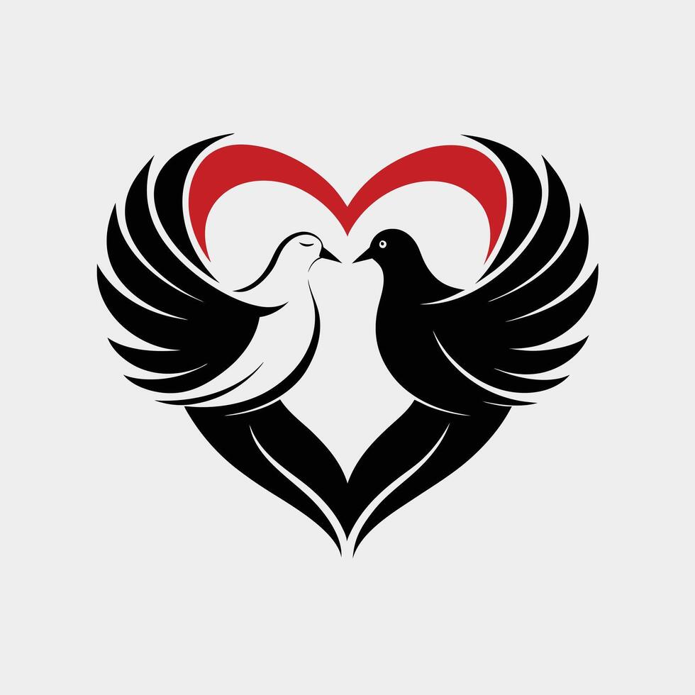 Romantic Black and White Doves Forming Heart Shape, Symbol of Love, Peace, and Unity, Perfect for Wedding, Valentine, and Relationship Concepts vector