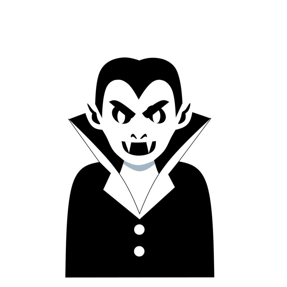 Black silhouette of Dracula or vampire with fangs and dark cloak, a classic Halloween monster icon vector