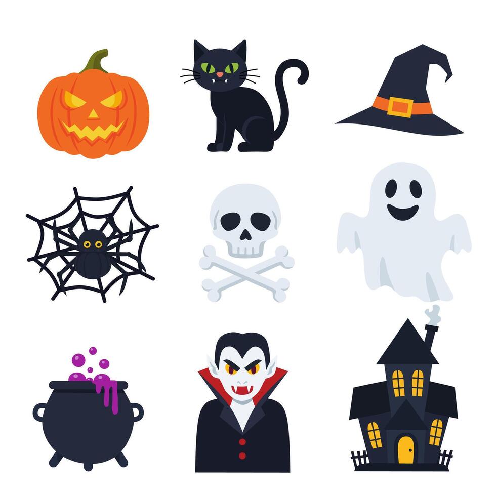 Halloween icons including pumpkin, ghost, and Dracula vector