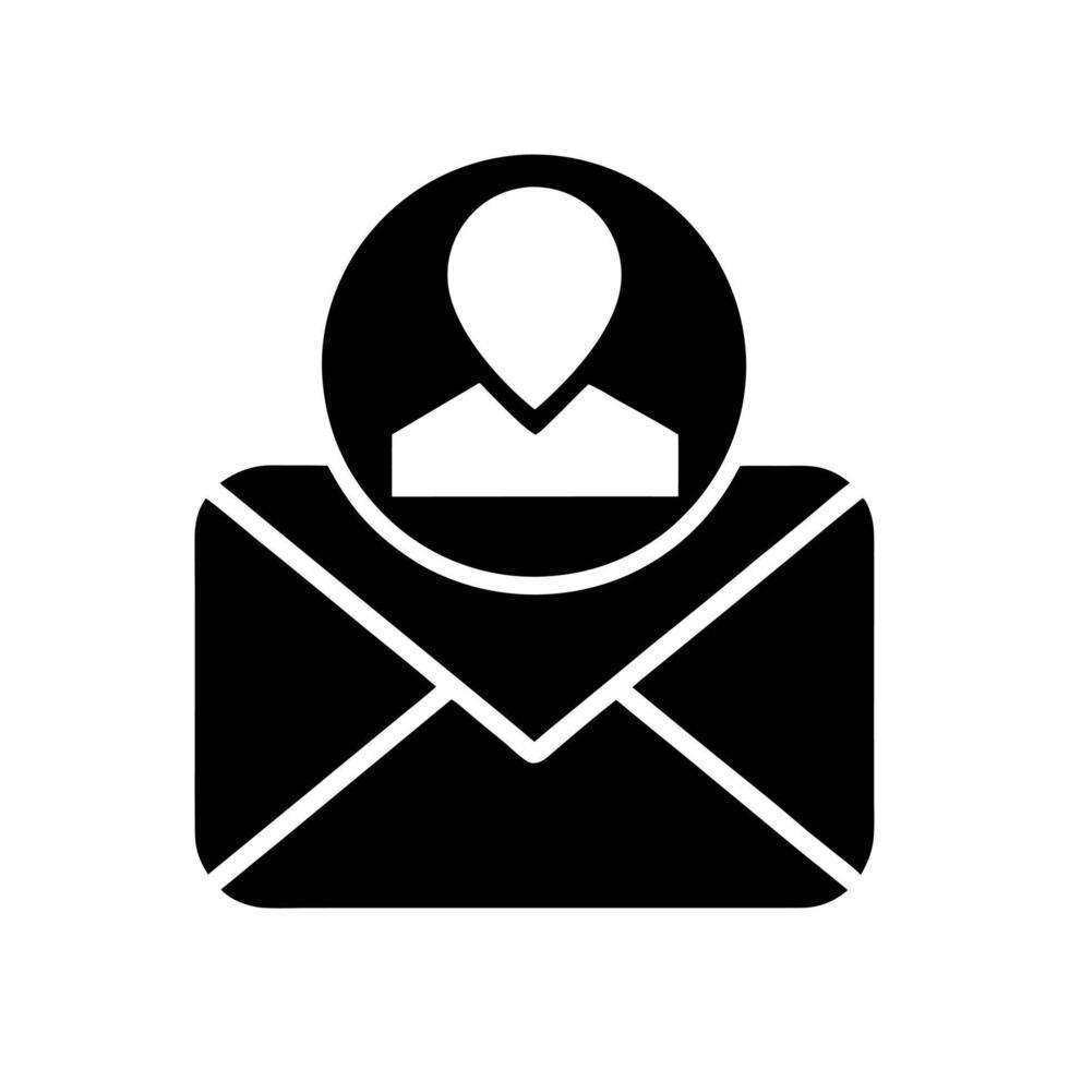 Black envelope with user profile icon, symbolizing email contact, communication, message, account, newsletter, digital correspondence, and online customer support on white background. vector