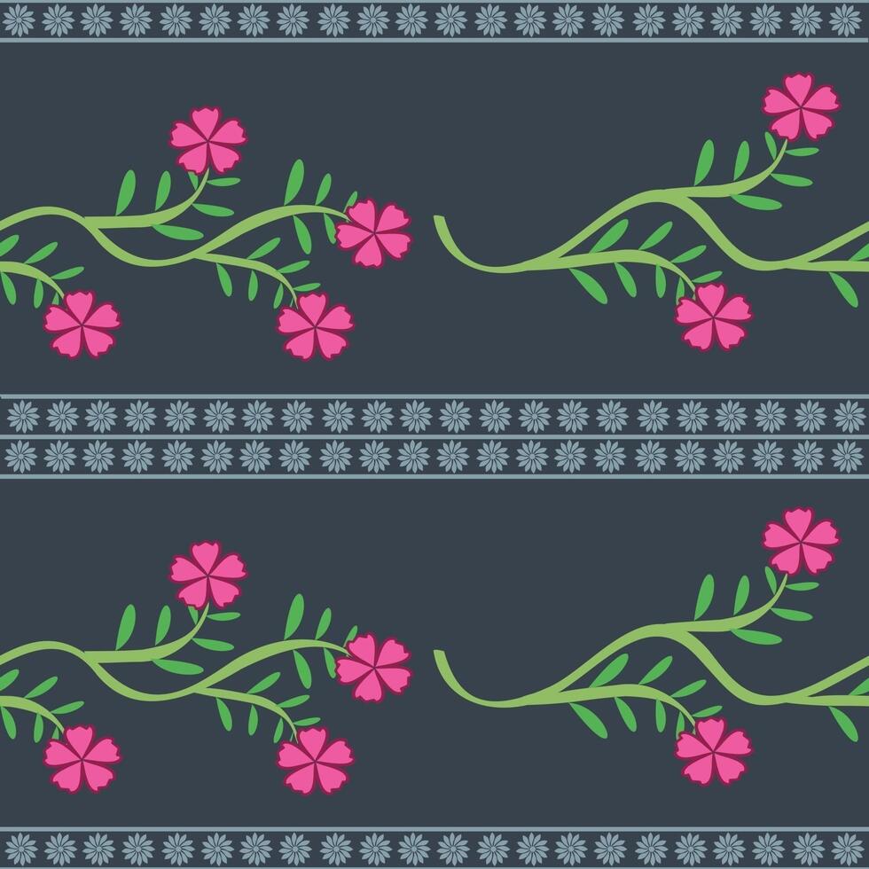 A pattern with pink flowers and green leaves vector
