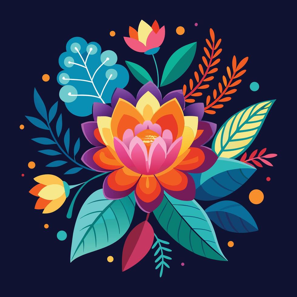 Colorful floral illustration with leaves vector
