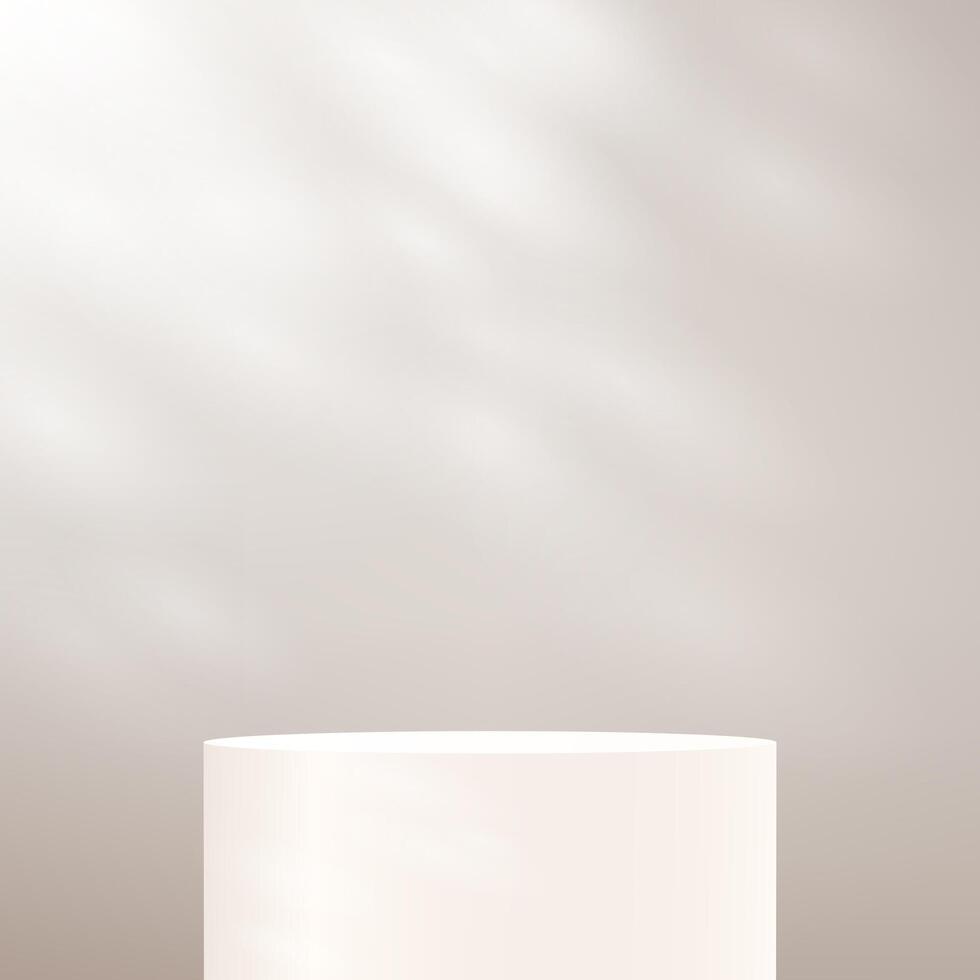 Empty beige studio room background. Beige background 3d with white podium. Empty room with shadow leaves. Space for selling products on the website. illustration. vector