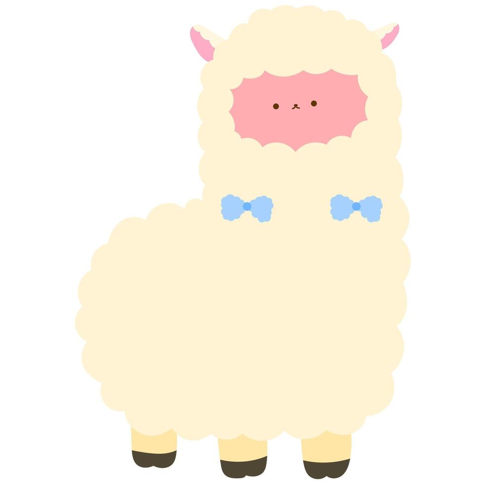 fluffy alpaca with cute bows, charming farm animal flat illustration vector