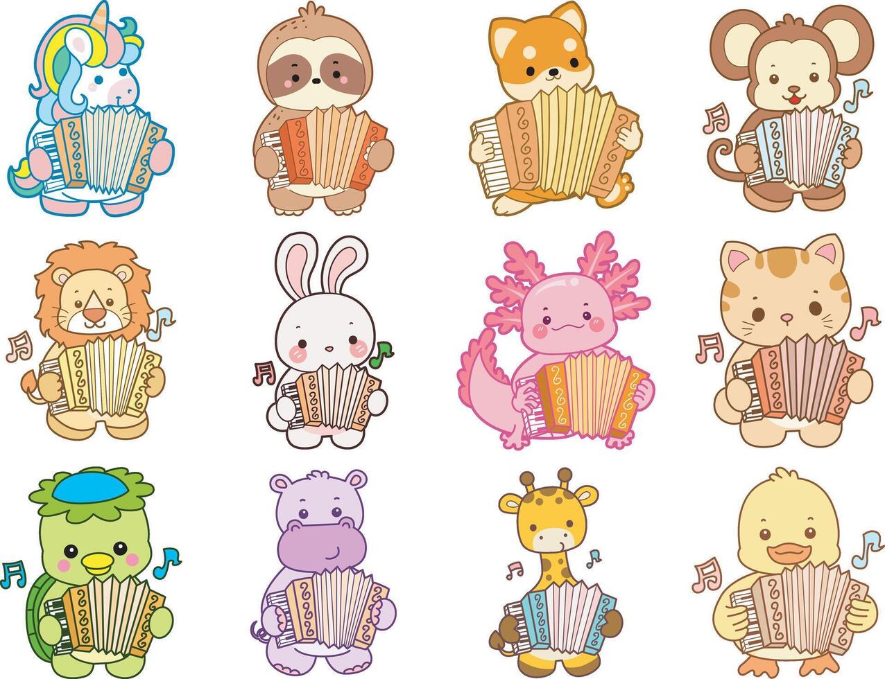 Animals playing accordions illustration vector