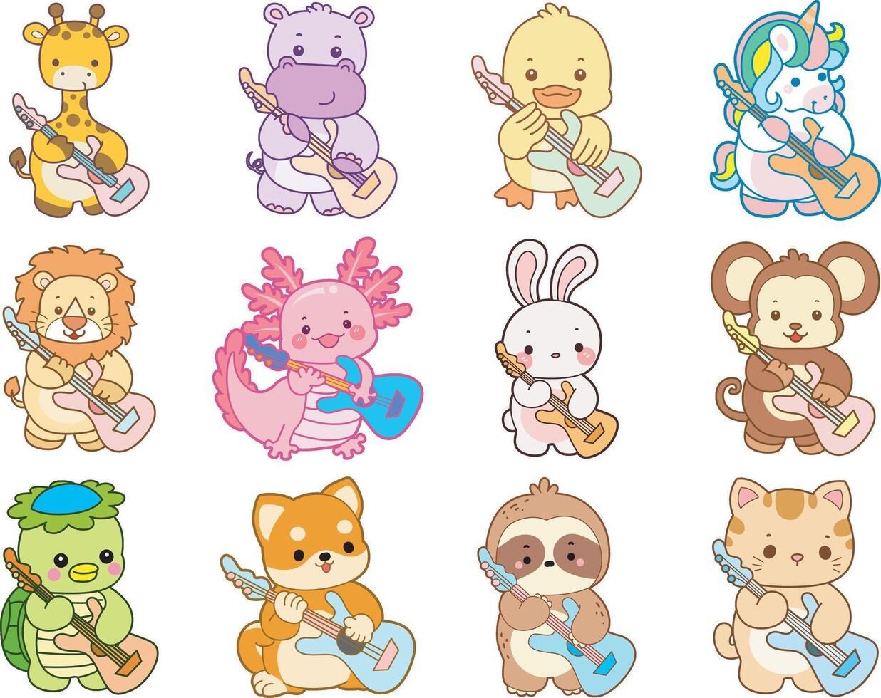 Cartoon animals with guitars vector