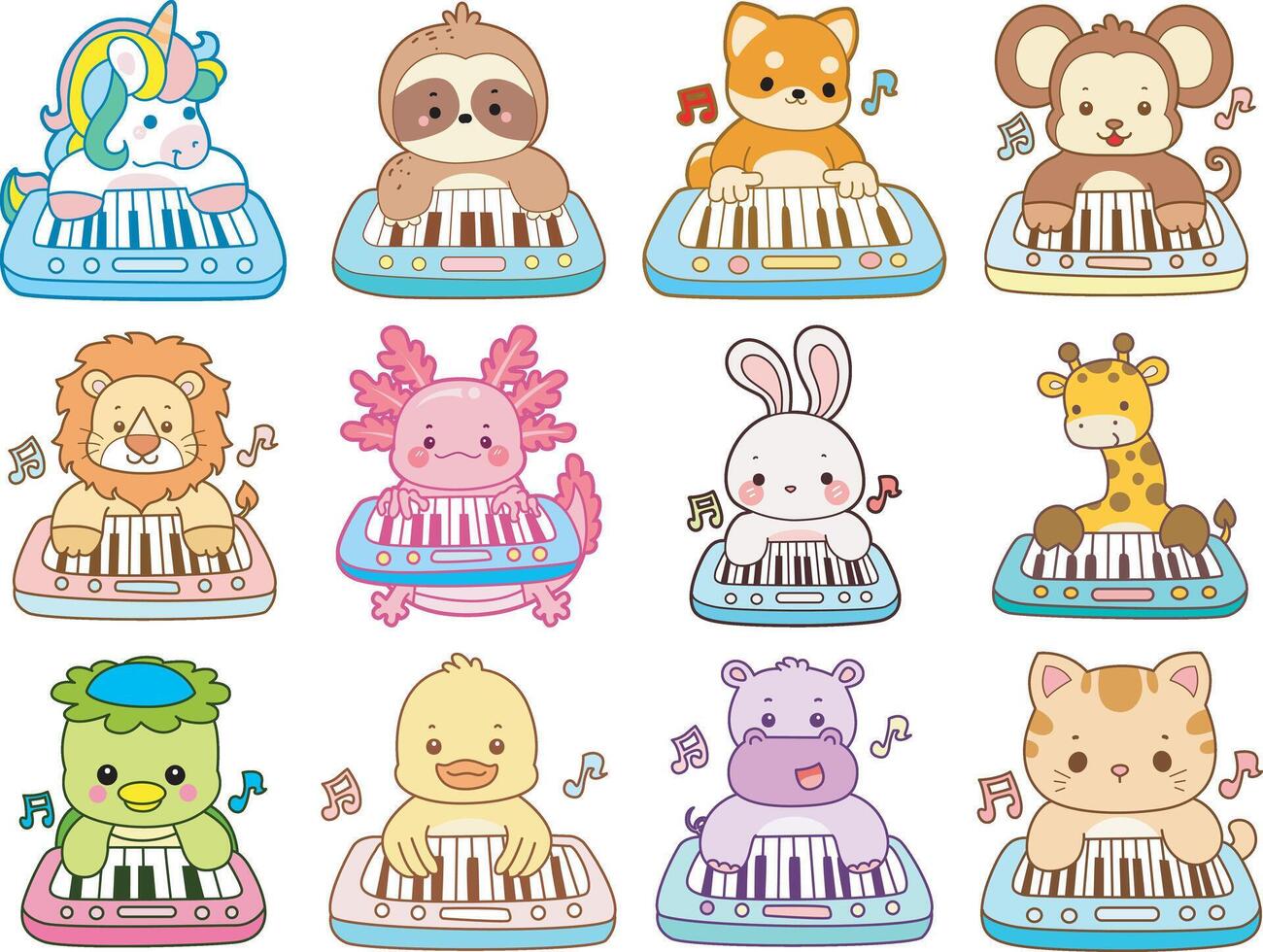 Animals playing keyboard instruments vector
