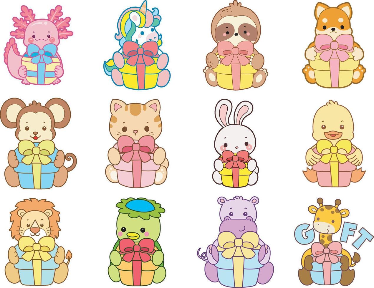 Colorful animals with gifts vector