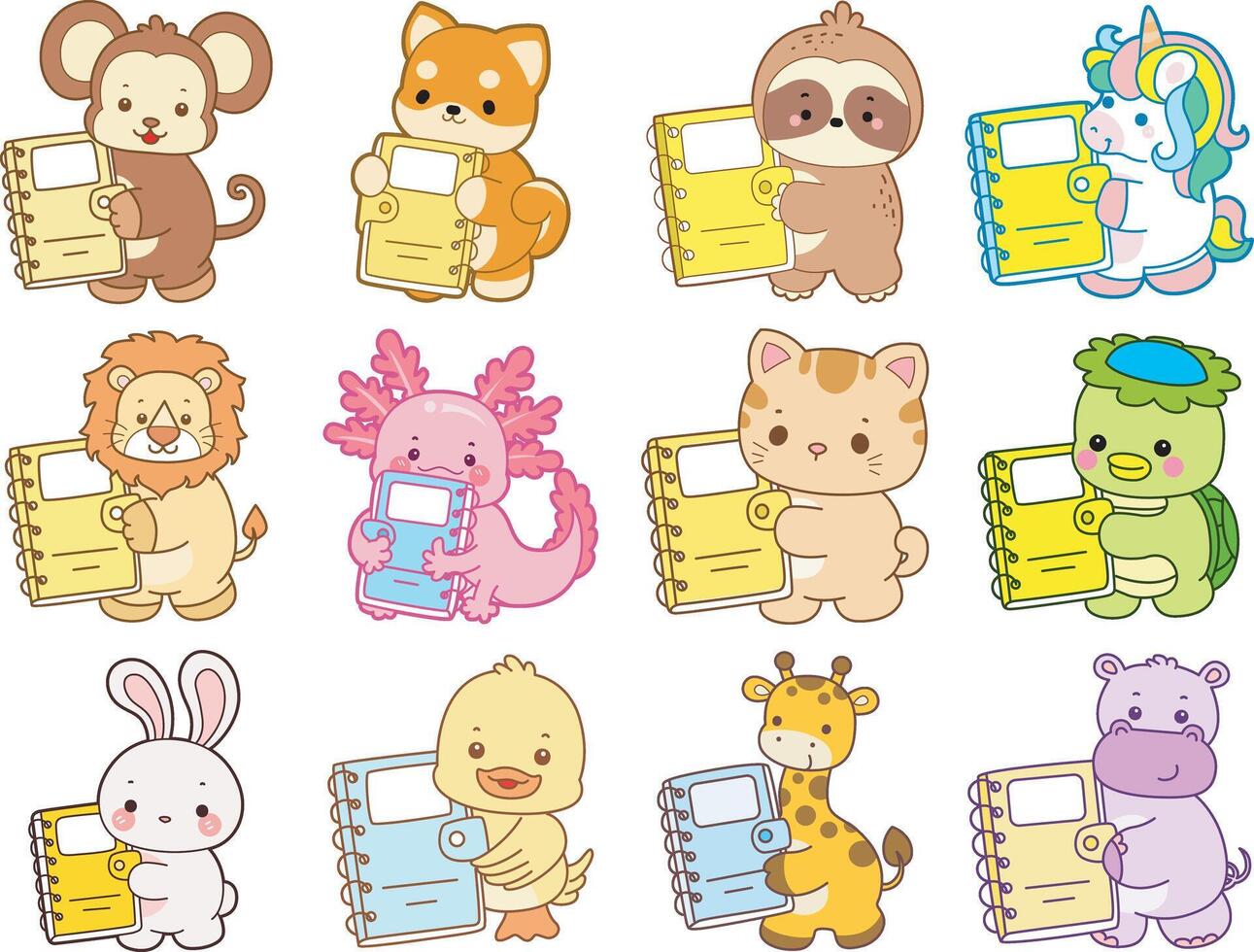 Cute cartoon animals with notebooks vector
