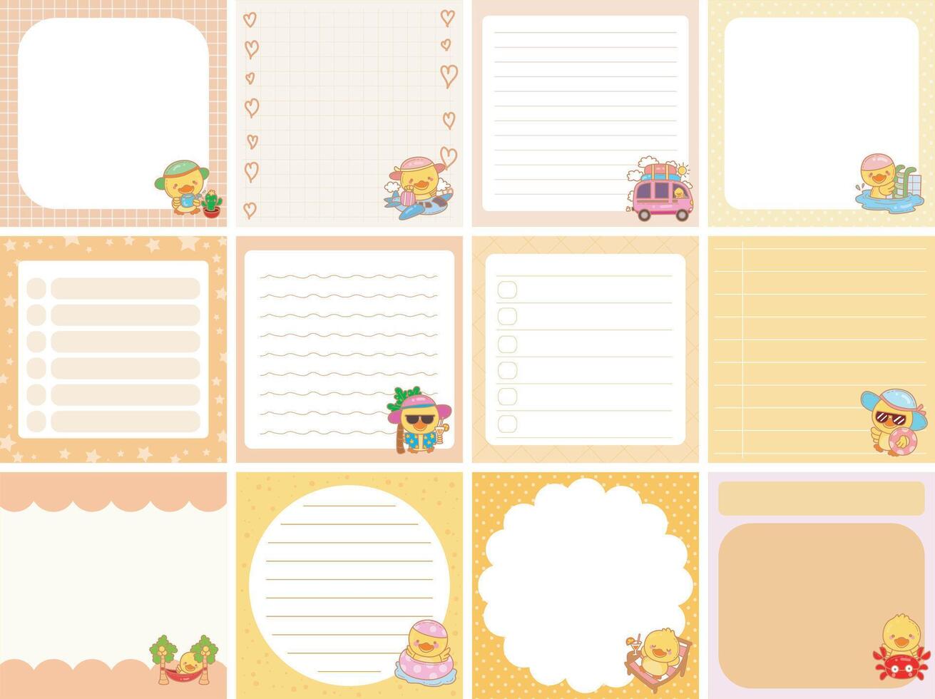 Cute character note paper collection vector