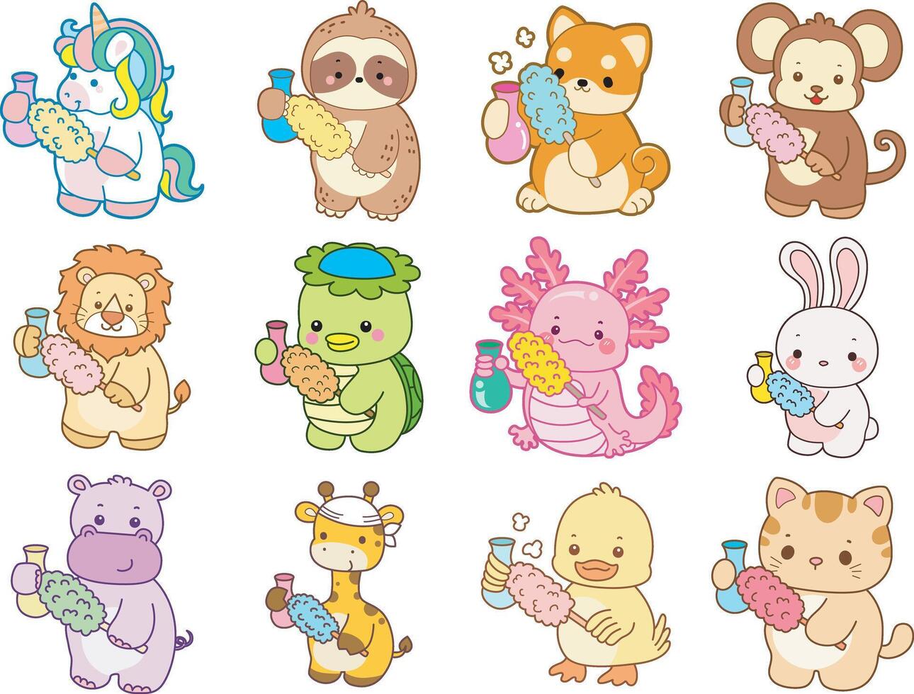 Cute animals with cotton candy vector