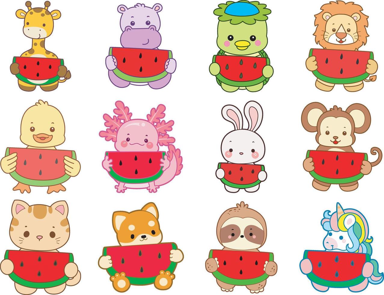 Animals holding watermelons illustration vector