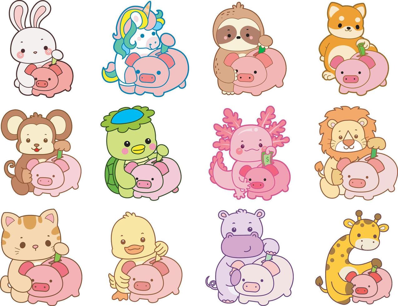 Colorful animals with piggy banks vector