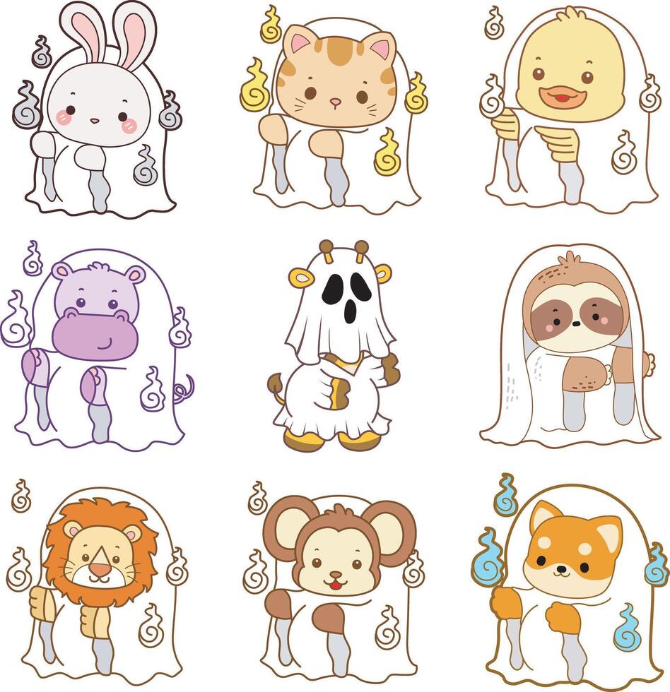 Fun ghost costumes on cute animals vector