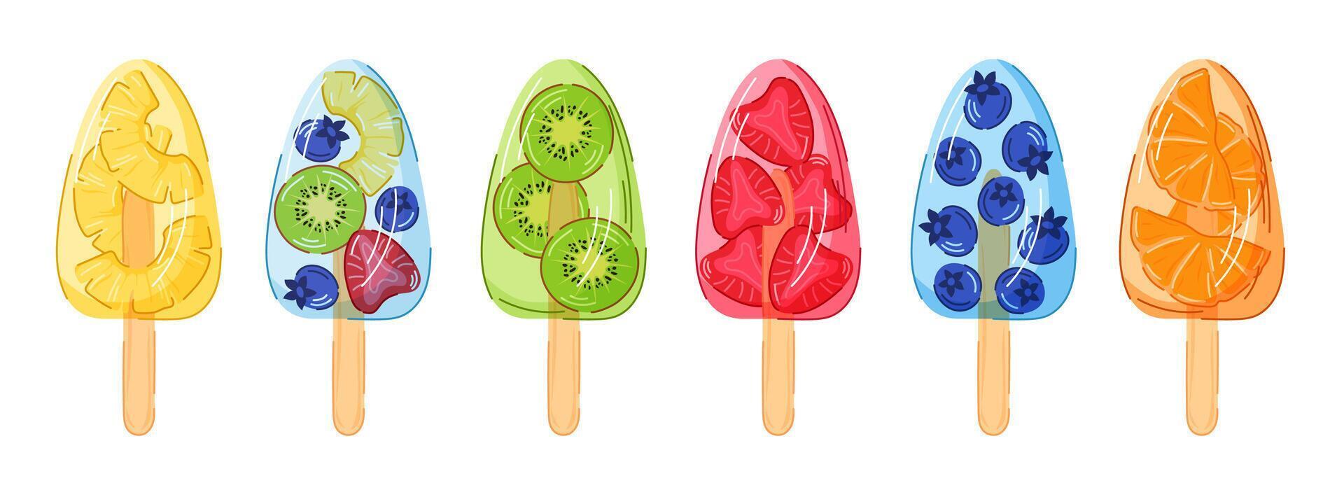 Colorful fruit ice pops vector