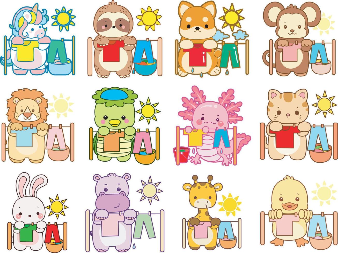 Cartoon animals hanging laundry vector