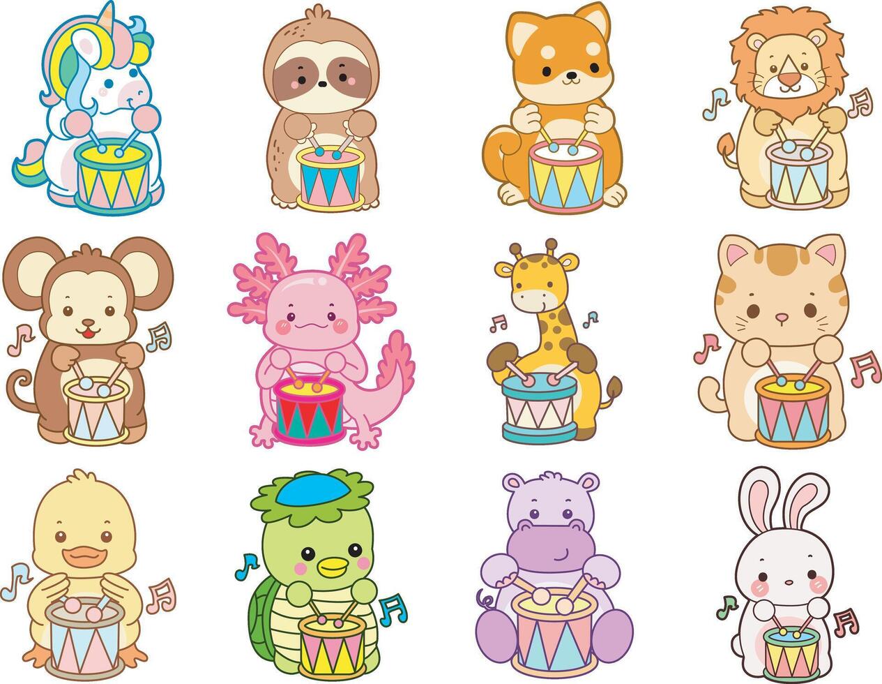 Cartoon animals with drums vector