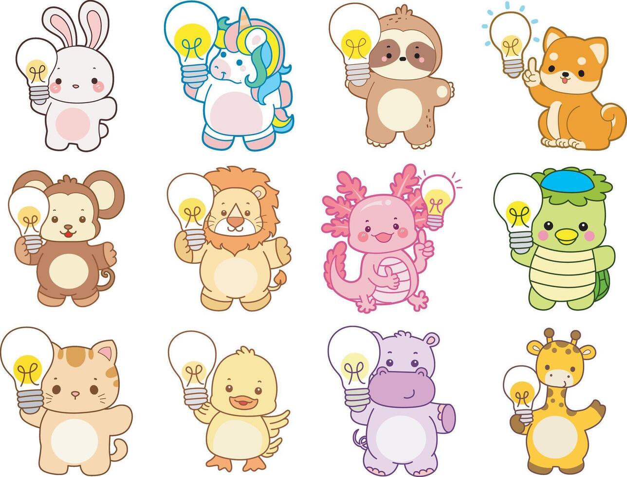 Cartoon animals with light bulbs vector