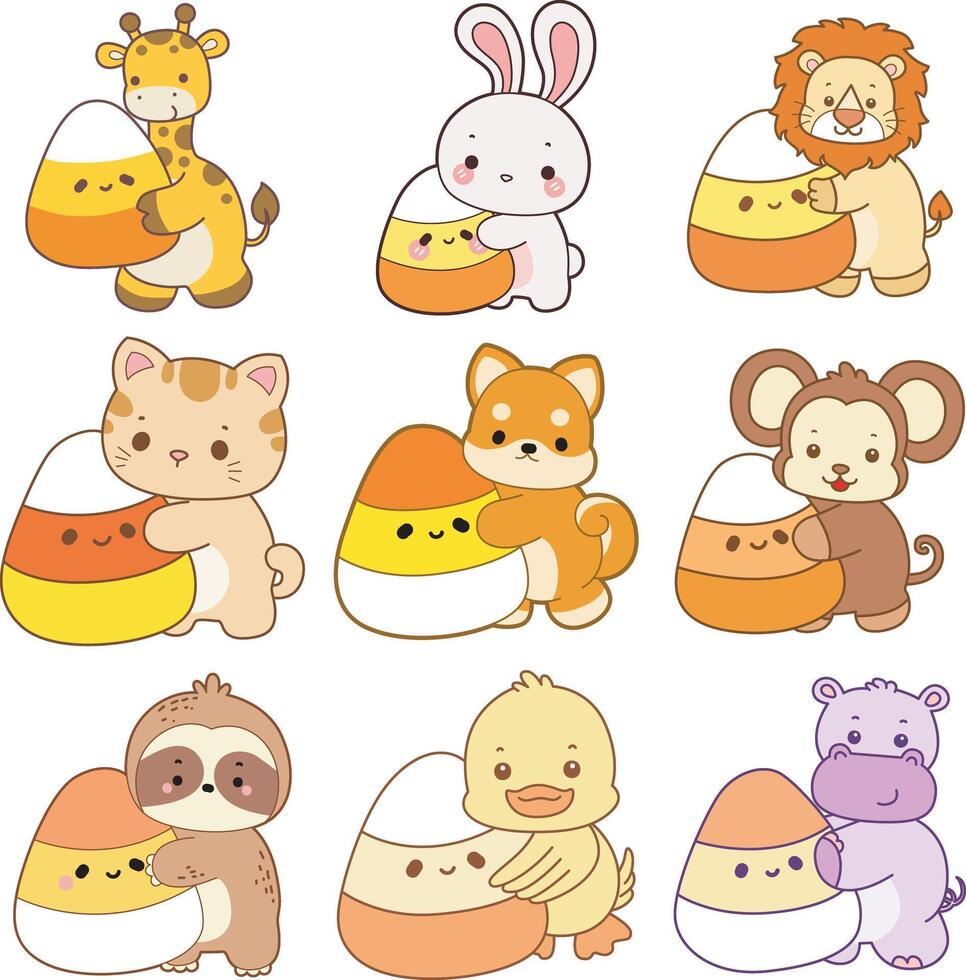 Adorable animals with candy corn vector