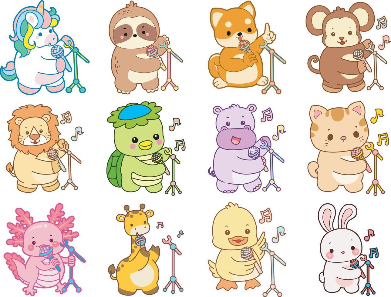 Singing animals with microphones illustration vector