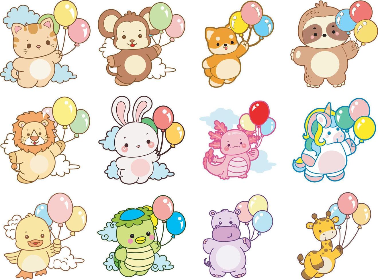 Cute animals with balloons illustration vector