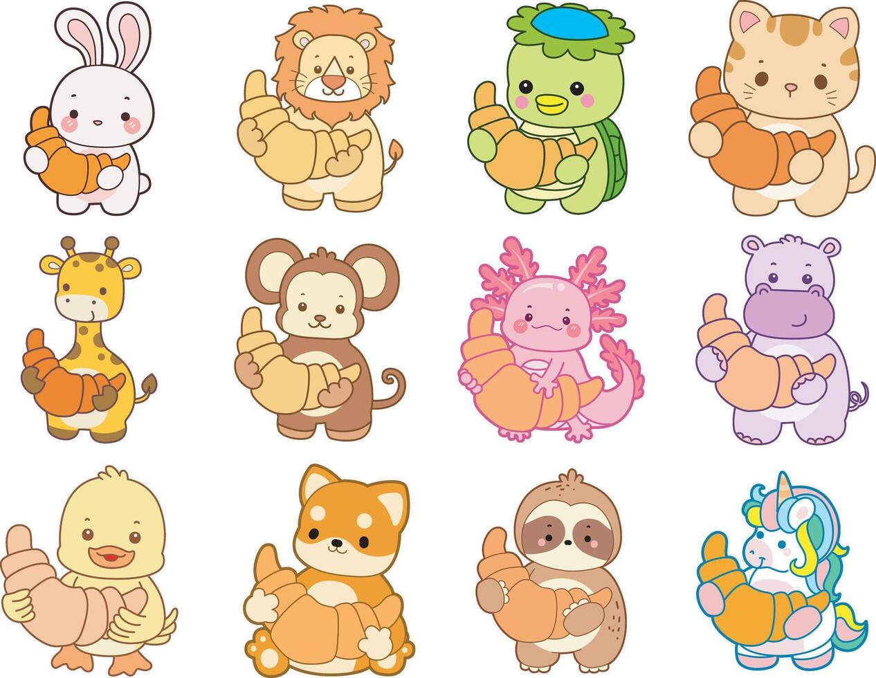 Cartoon animals with croissants vector