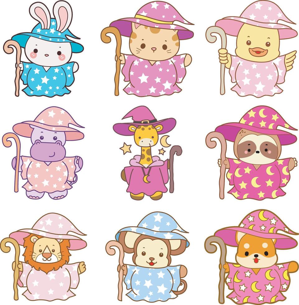 Colorful animal wizards illustration vector