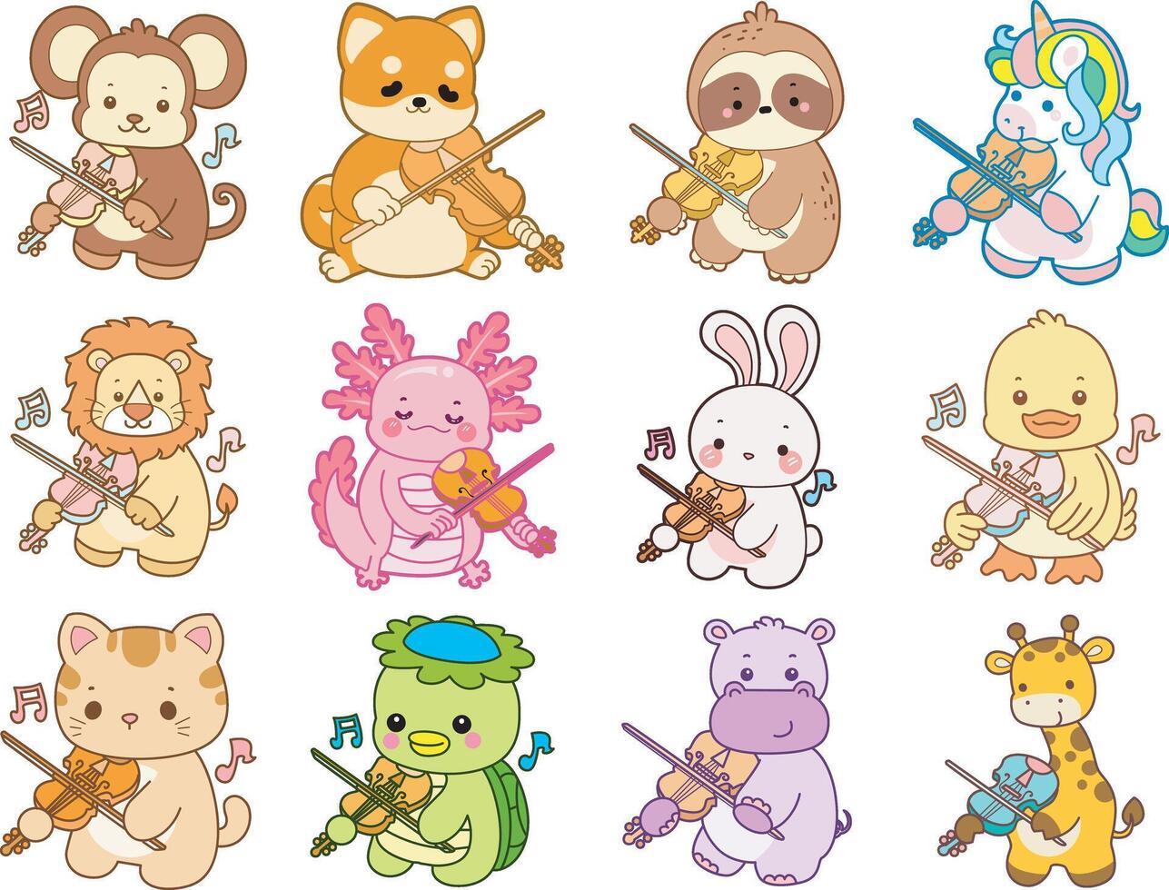 Cute cartoon animals with violins vector