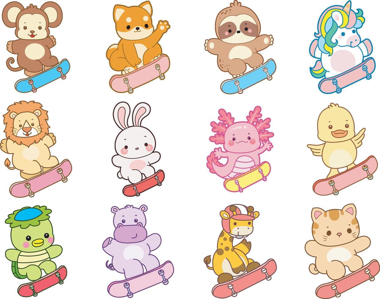 Animals on skateboards illustration vector