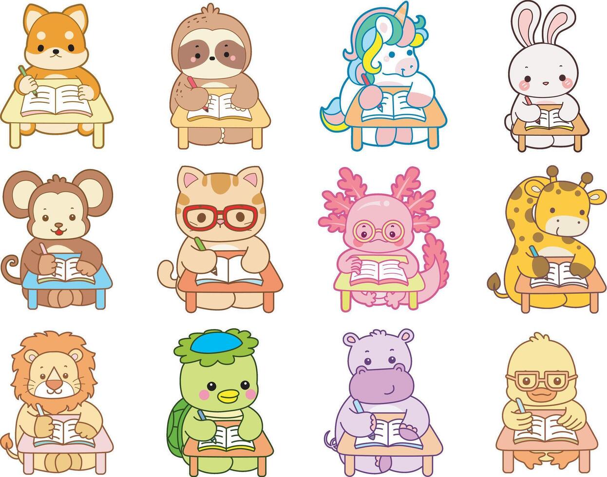 Cartoon animals reading books together vector