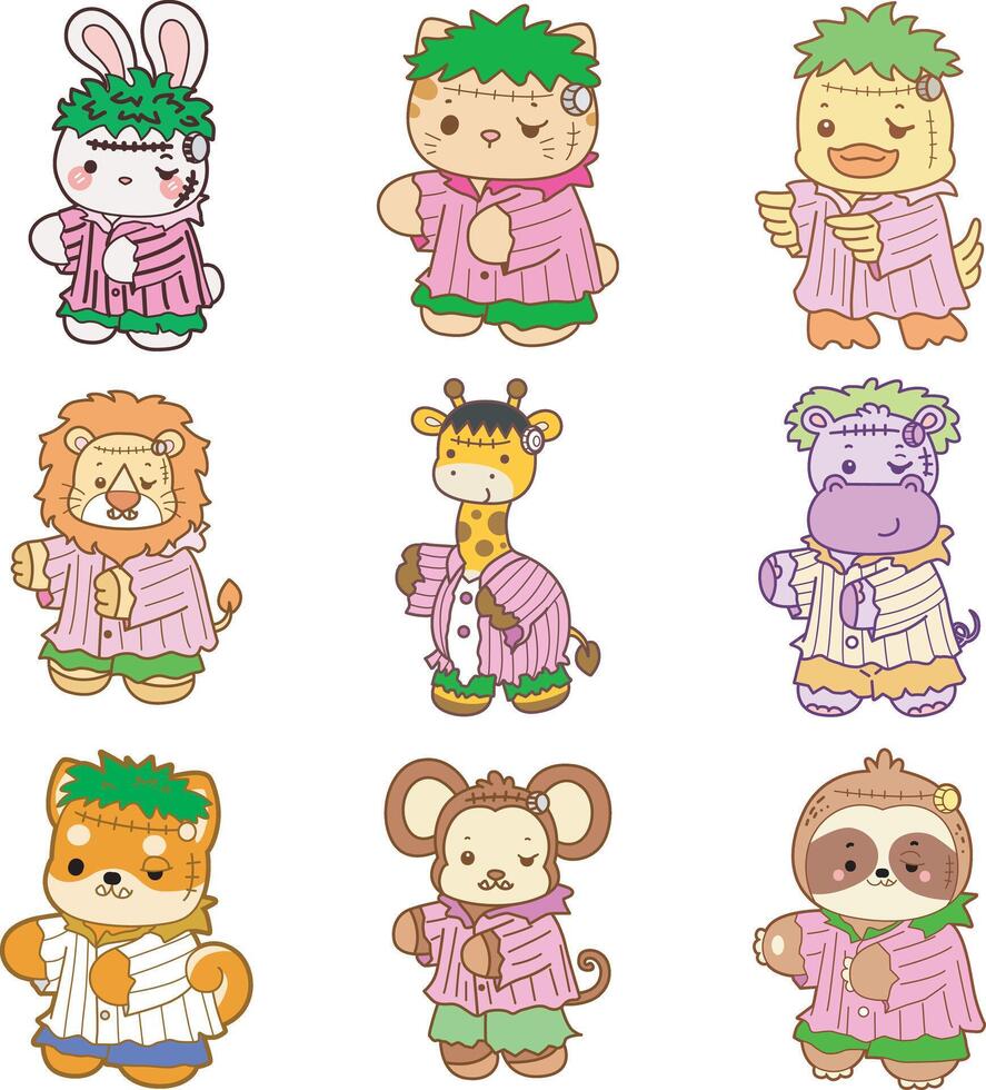 Cartoon animals dressed in striped outfits vector