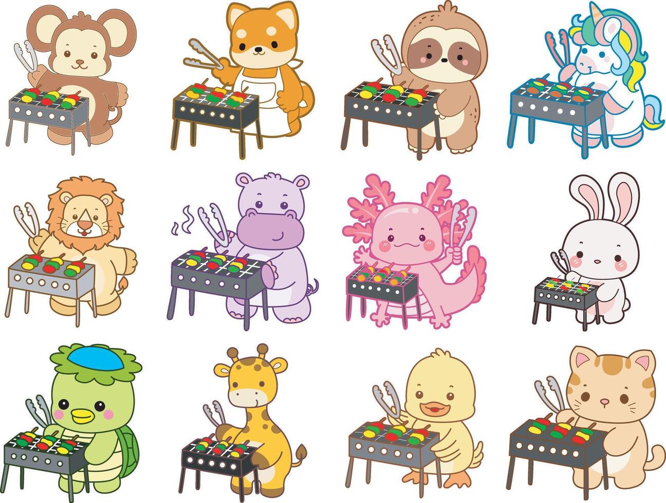 Cartoon animals cooking on grills vector