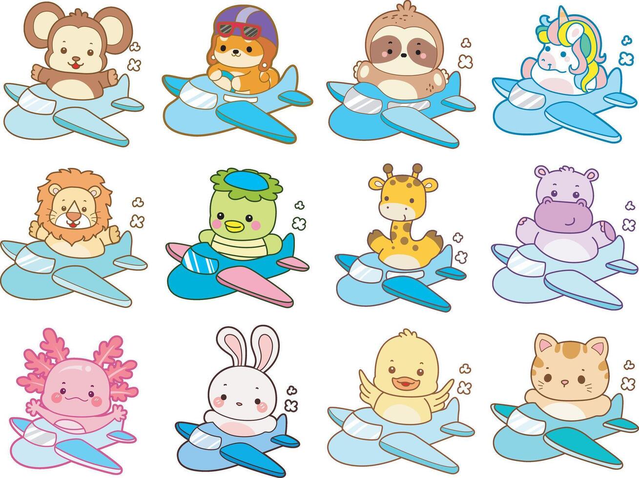Cute animals in airplanes vector