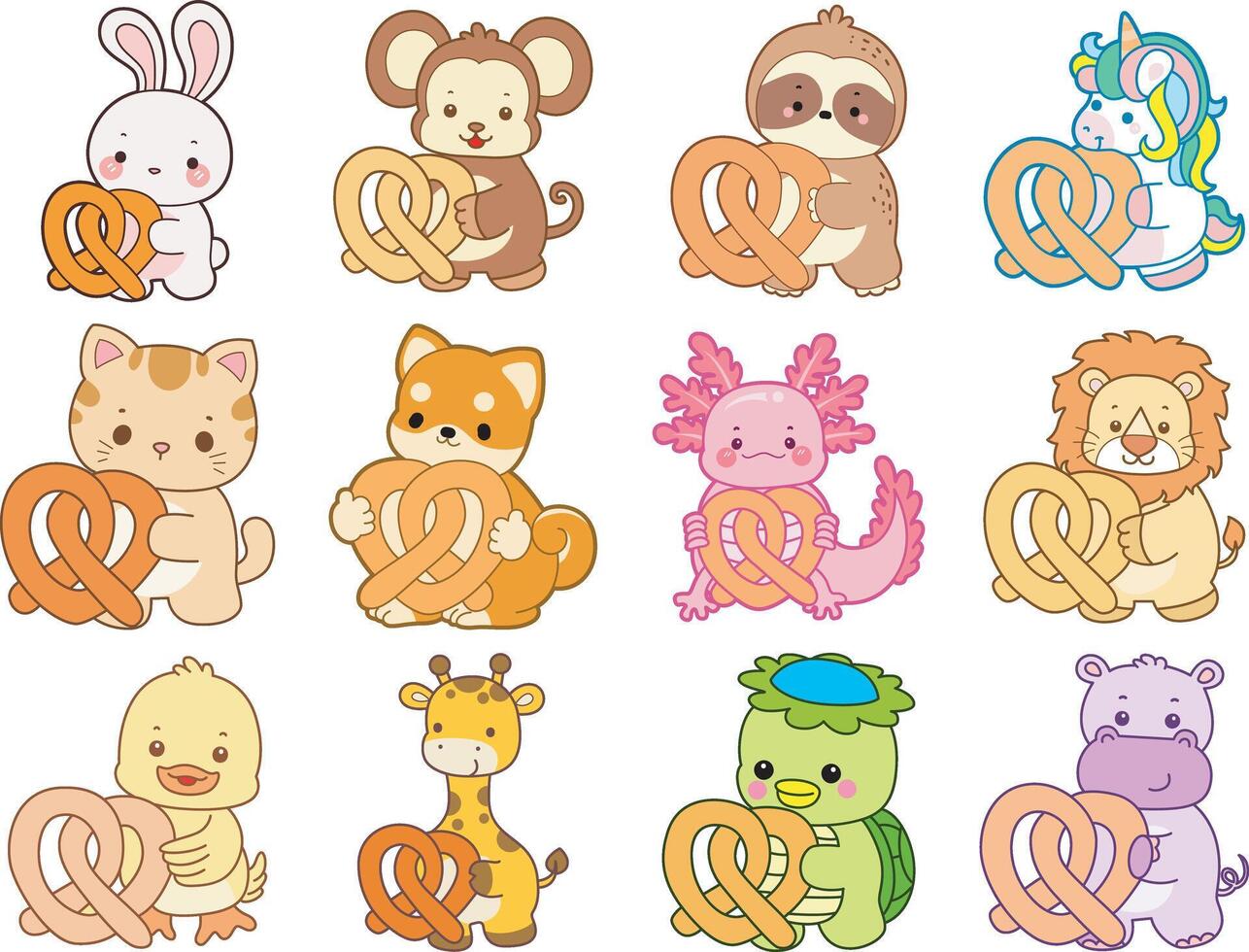 Cartoon animals with pretzels vector