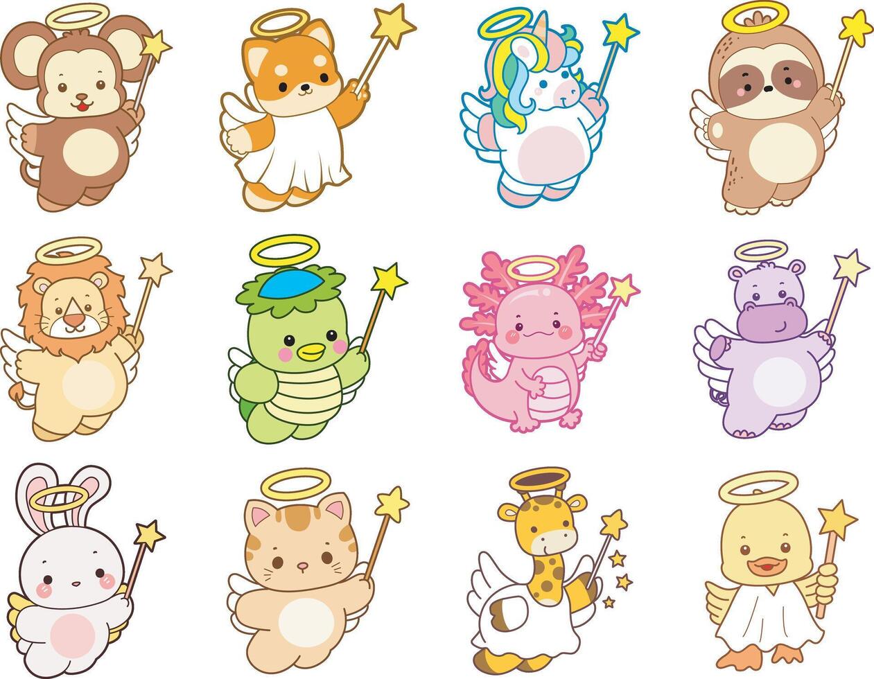 Angel animals with stars and wings vector