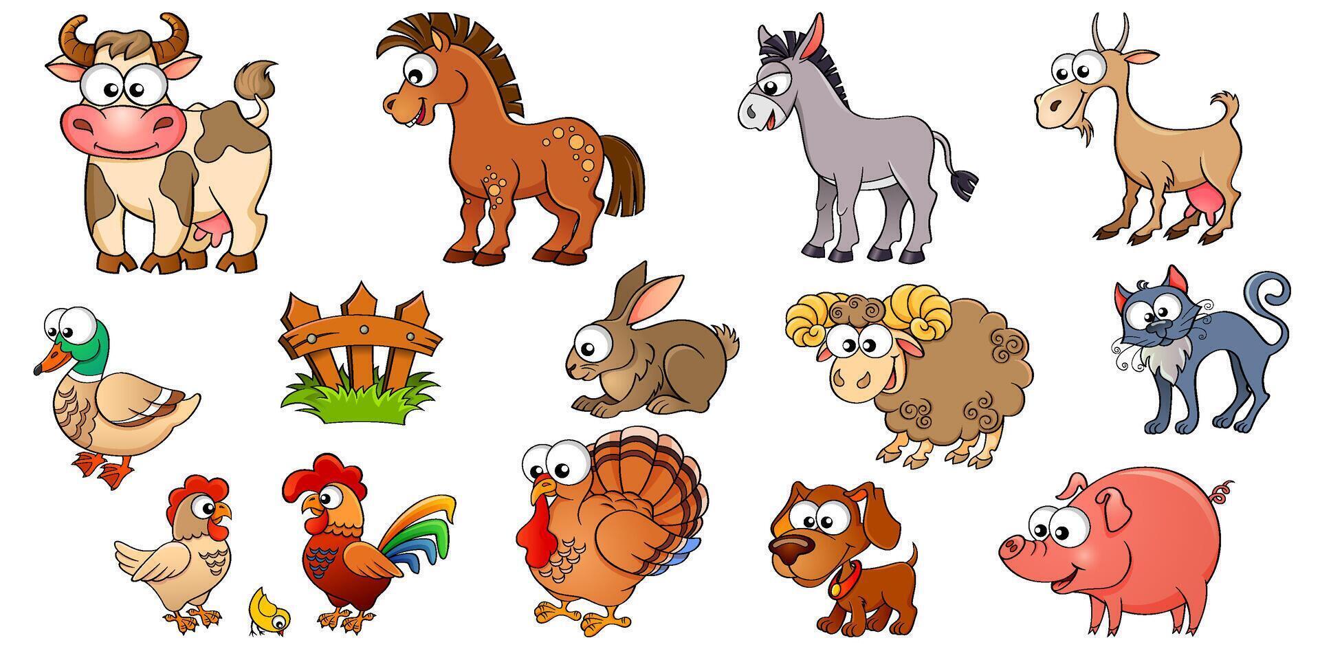 Cartoon farm animals collection for kids vector