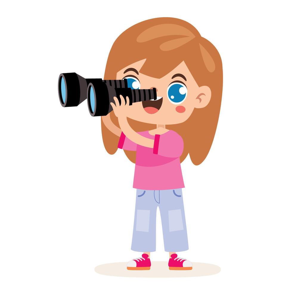 Girl Using Binoculars vector