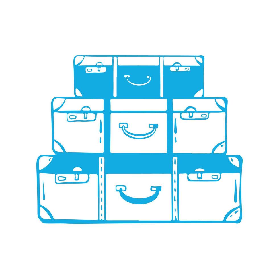 Classic retro suitcases for travel, stack of suitcases with straps, doodle style. Vintage suitcase icon. illustration vector
