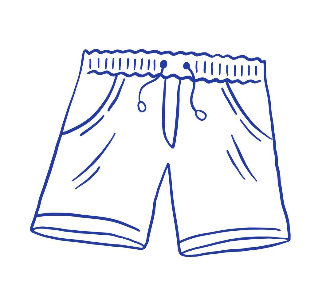 Hand draw shorts, men swimsuit illustration. Swimming trunks doodle icon. vector