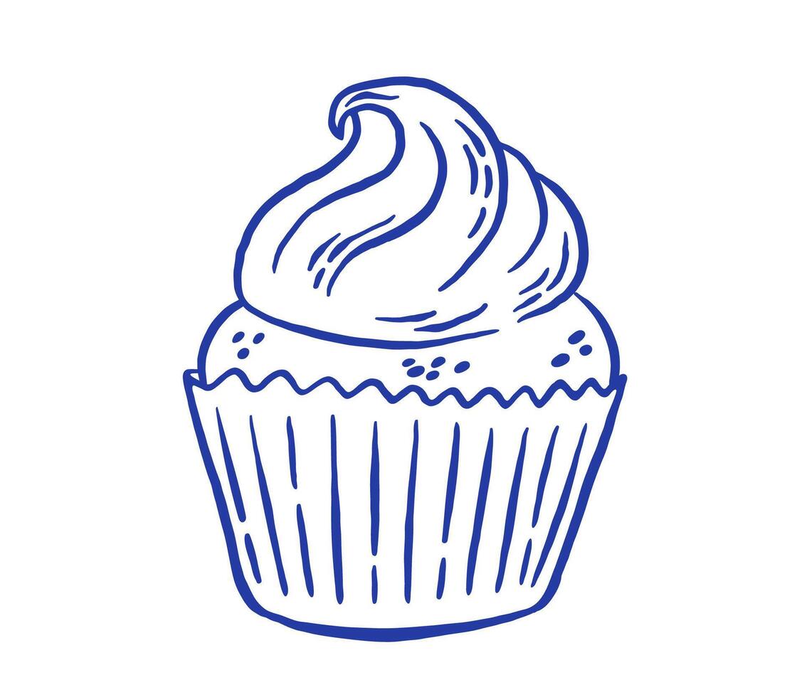 Hand draw cupcake illustration. Muffin in sketch doodle style. Fresh bakery vector