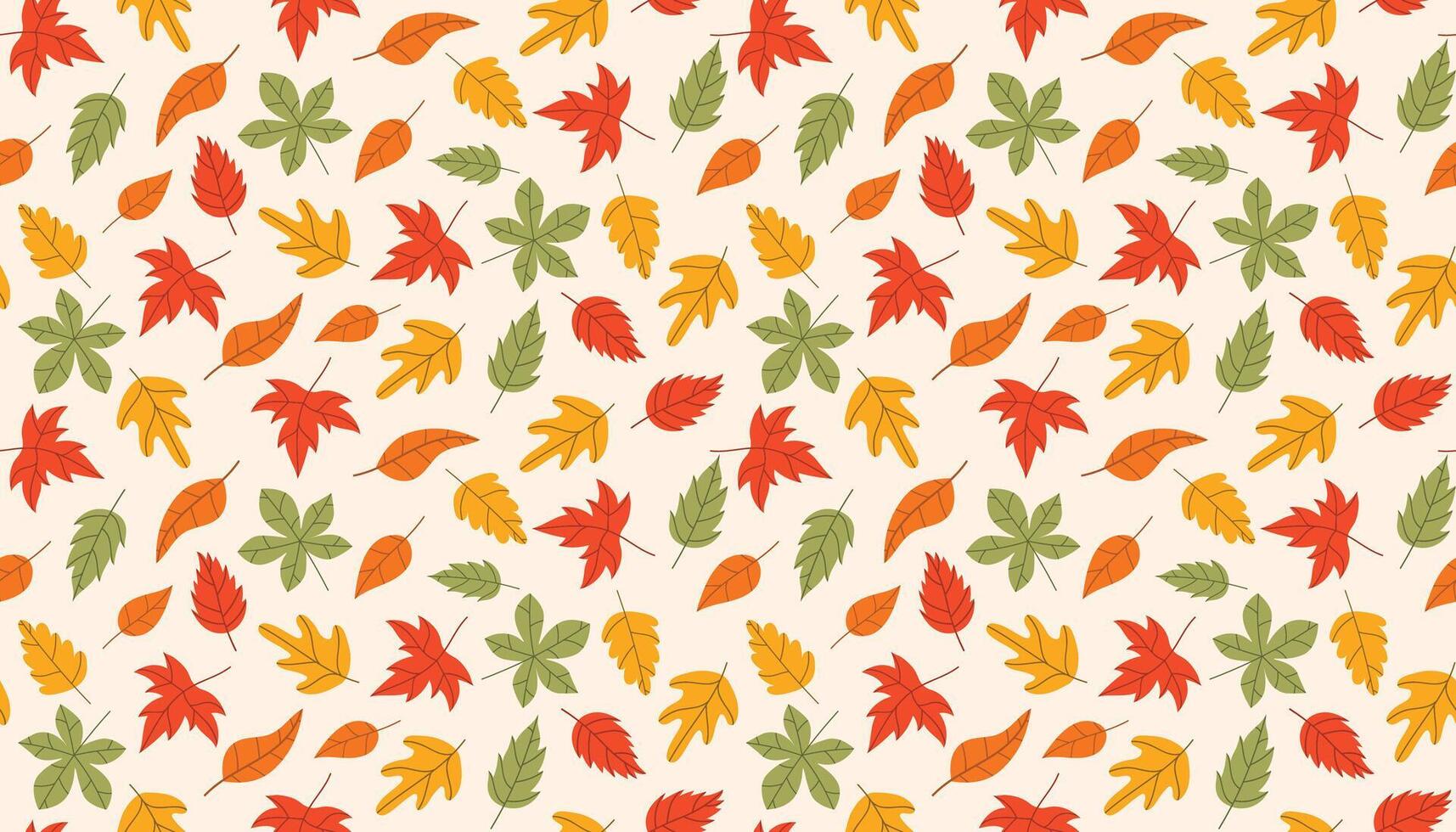 Seamless pattern with scattered autumn leaves in flat cartoon style. vector