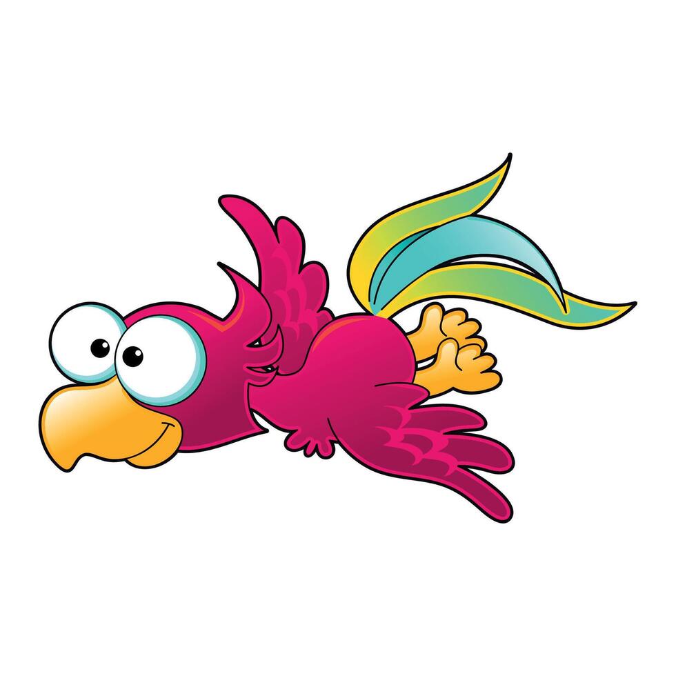 Purple cartoon bird with colorful tail feathers. vector
